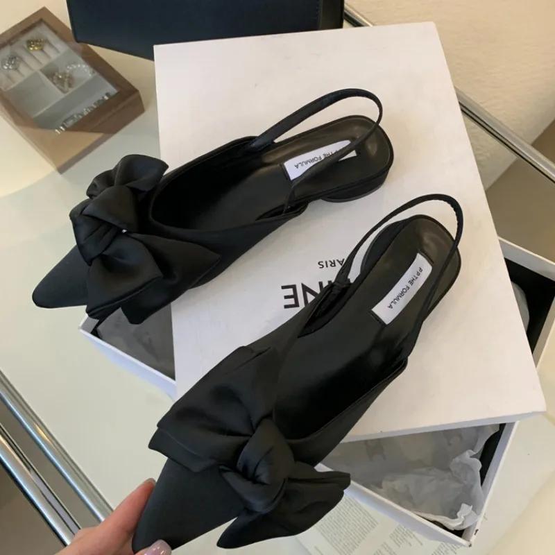 Дизайнерский бант Женские сандалии Острый носок Элегантные туфли на каблуке Летние мюли Обувь 2025 Слингбэк Туфли-лодочки Тренд Новые