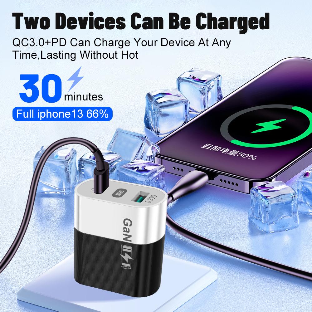 33-ваттное USB-зарядное устройство GaN: Быстрая зарядка QC 3.0 и PD, 9В/12В, стандарт США/ЕС