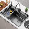 304 Stainless Steel Kitchen Sink Fixture with Kitchen Faucet Drain Accessories Gray Mutiple Size Single Bowl Wash Basin for Home