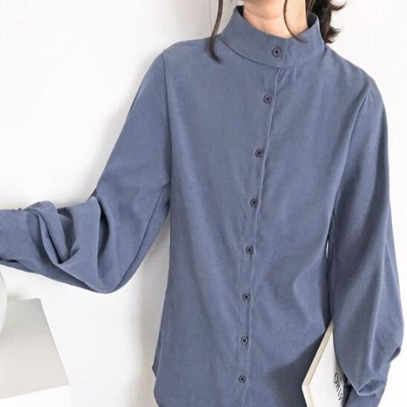 2023 модная женская блузка, рубашка-фонарь, женские рубашки с длинным рукавом, однотонные офисные женские топы с воротником-стойкой, одежда Blusas 6462