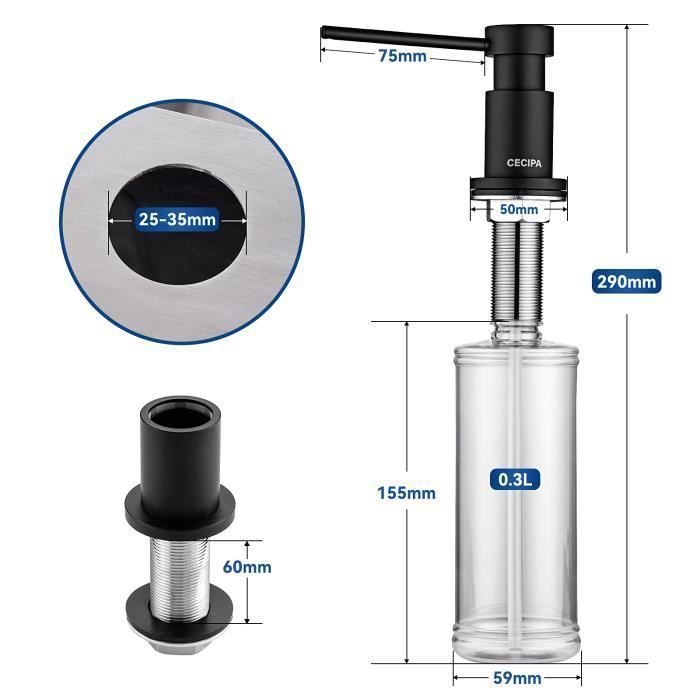 Кухонная мойка 50x45 см, угольно-черный + черный дозатор мыла