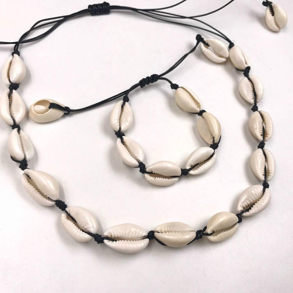 Женское модное регулируемое колье-чокер из натуральной ракушки с морской веревкой + браслет, ювелирные изделия «сделай сам»