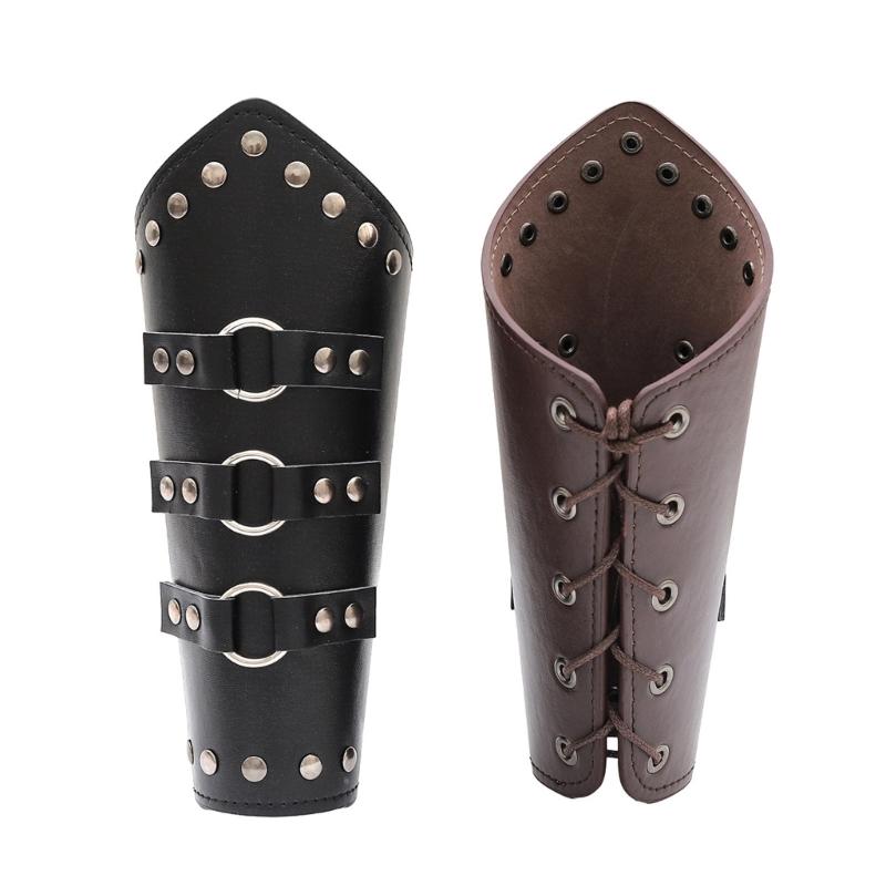 Knight Gauntlet Vintage Wrist Bracers with Rivet Decor Adult Cycling Wrist Guard Cosplay Halloween Supplies