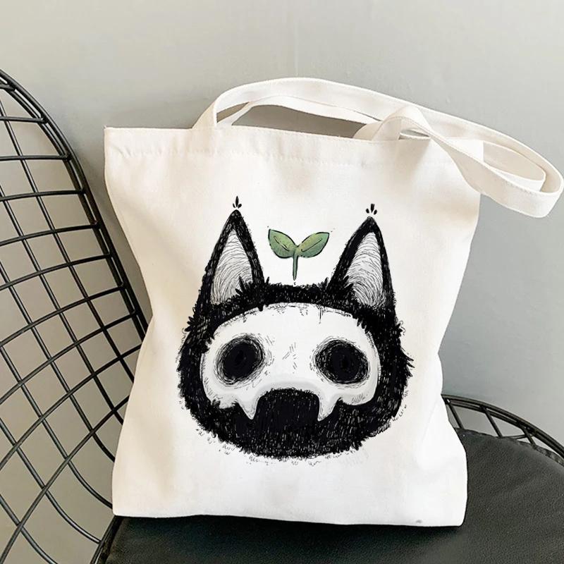 Cat Shopping Canvas Womens Bag Casual Large Capacity Shoulder Bags Reusable Shopper Tote Bags Fashion Harajuku Ulzzang Handbags