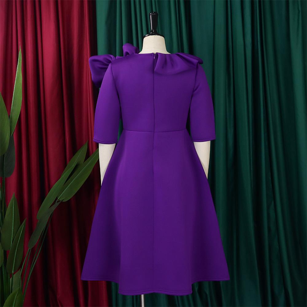 JKASHDK Женские модные весенне-осенние однотонные коктейльные и вечерние платья с рукавами 1/2 и круглым вырезом с высокой талией