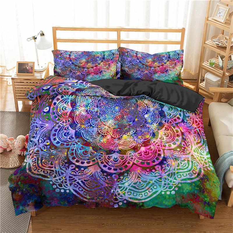 Soft Bohemian Chic Colorful Mandala Bedding Set Microfiber Galaxy Print Duvet Cover With Zipper Closure Pillow Case Home Textile