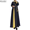 Womens Casual Stand Collar Long Sleeve Patchwork Long Dress