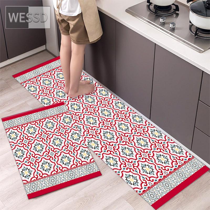 Arabic Geometric Print Kitchen Carpet Runner Non-slip Ethnic Style Decor Home 2 Pieces Floor Mat For Bathroom Washable Absorbent Moroccan Pattern