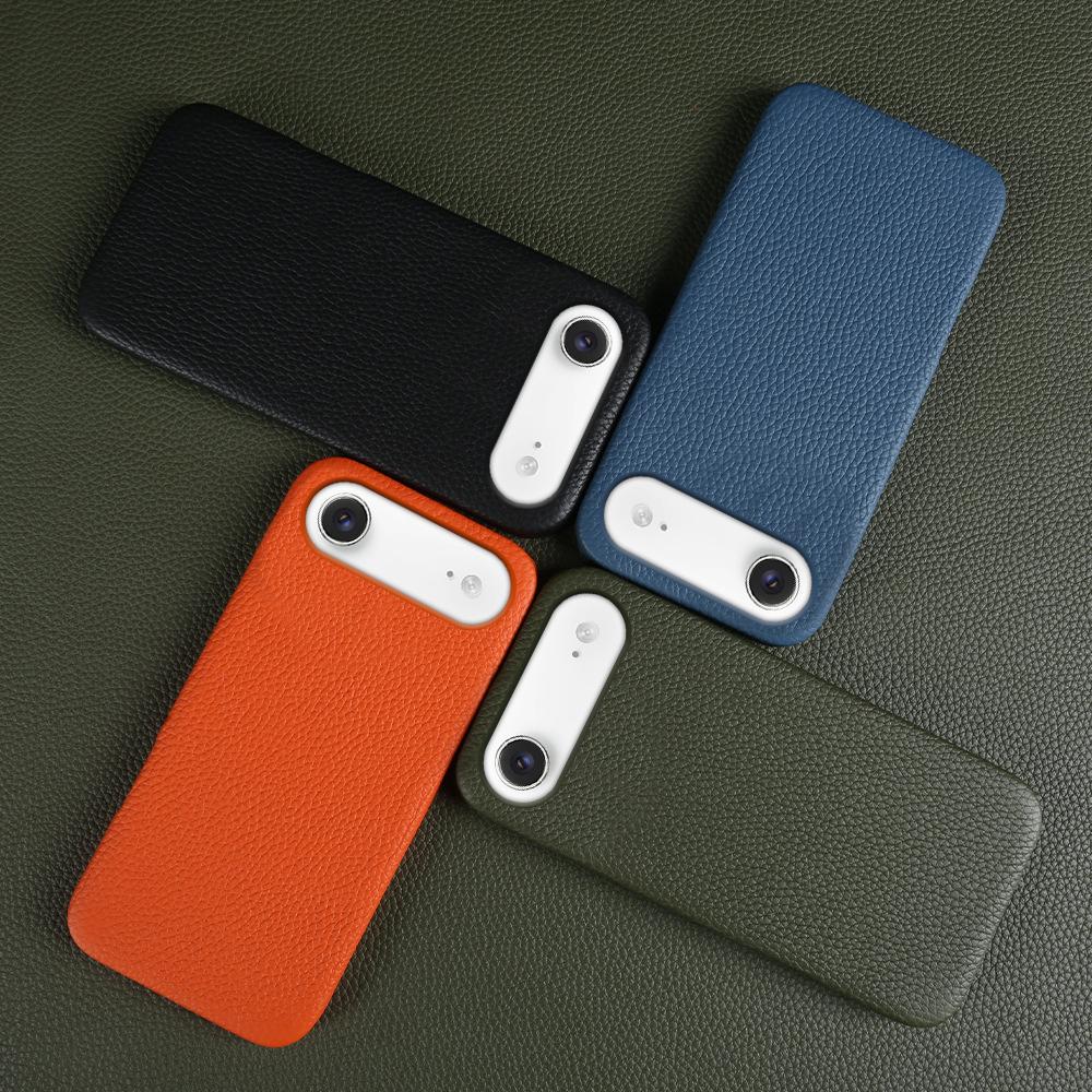 For iPhone Air Case Compatible with MagSafe Litchi Texture Genuine Cow Leather + PC Phone Cover