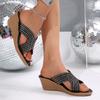Fashion Rhinestone Decor Wedge Sandals for Women Summer 2025 Fashion Non Slip Beach Slippers Woman Comfortable Slip On Platform Sandals