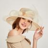 Big Flower Sun Hats for Women Beach Beige Organza Tea Party Hat Elegant Ladies Church Kentucky Derby Wide Brim Fedoras