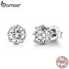 BAMOER Authentic 925 Sterling Silver Classic Clear Cubic Zircon Small Stud Earrings