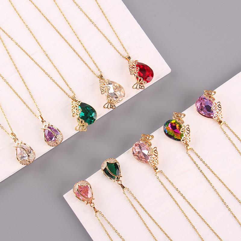 Luxury Drop Water Shaped Zircon Pendant Necklace Geometric Stainless Steel Choker Jewelry Birthday Gifts For Women Girls