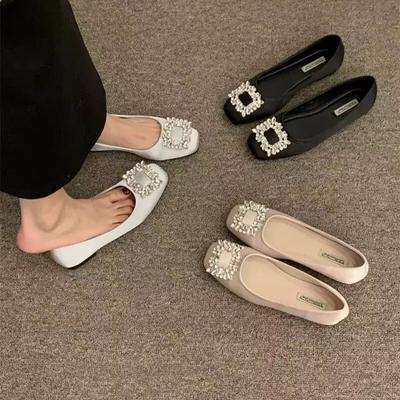 Туфли-ковши с квадратной пряжкой, женские, универсальные, для поездок на работу, туфли-лодочки с французским принтом и неглубоким горлом, новинка 2025 года, весна и осень, с одной педалью