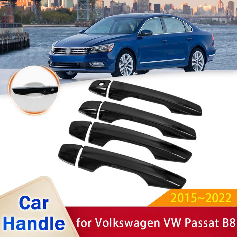 for Volkswagen VW Passat B8 2015~ 2016 Metallic Black Door Handle Cover Trim Car Cap Accessories Styling Stickers Decoration