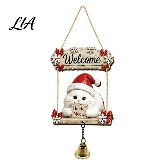 Farmhouse Style Door Hanger Wooden Gnome with Bell, Country Garden Welcome Sign Floral Design Swing Wall Plaque, Hanging Ornament for Porch