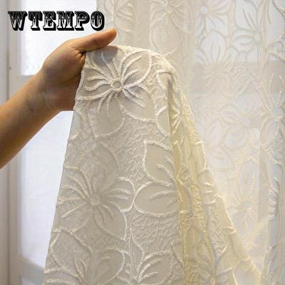 1шт. Цветочный узор бежевые газовые шторы - светофильтрующие верхние панели с люверсами для спальни, современные декоративные полиэстеровые тканые жаккардовые шторы