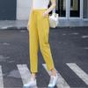 Women Solid Color Elastic Waist Ankle Length Pants Spring Summer Pure Cotton Pocket Ladies Trousers EMA
