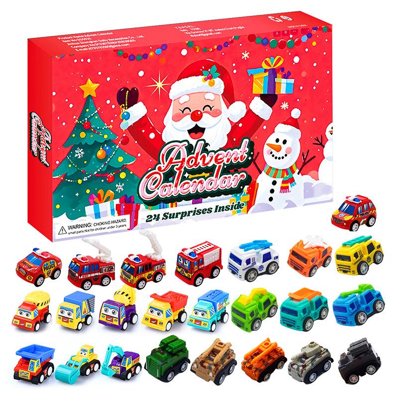 2026 Advent Calendar , 24 Cartoon Pull-Back Construction Vehicle Toys