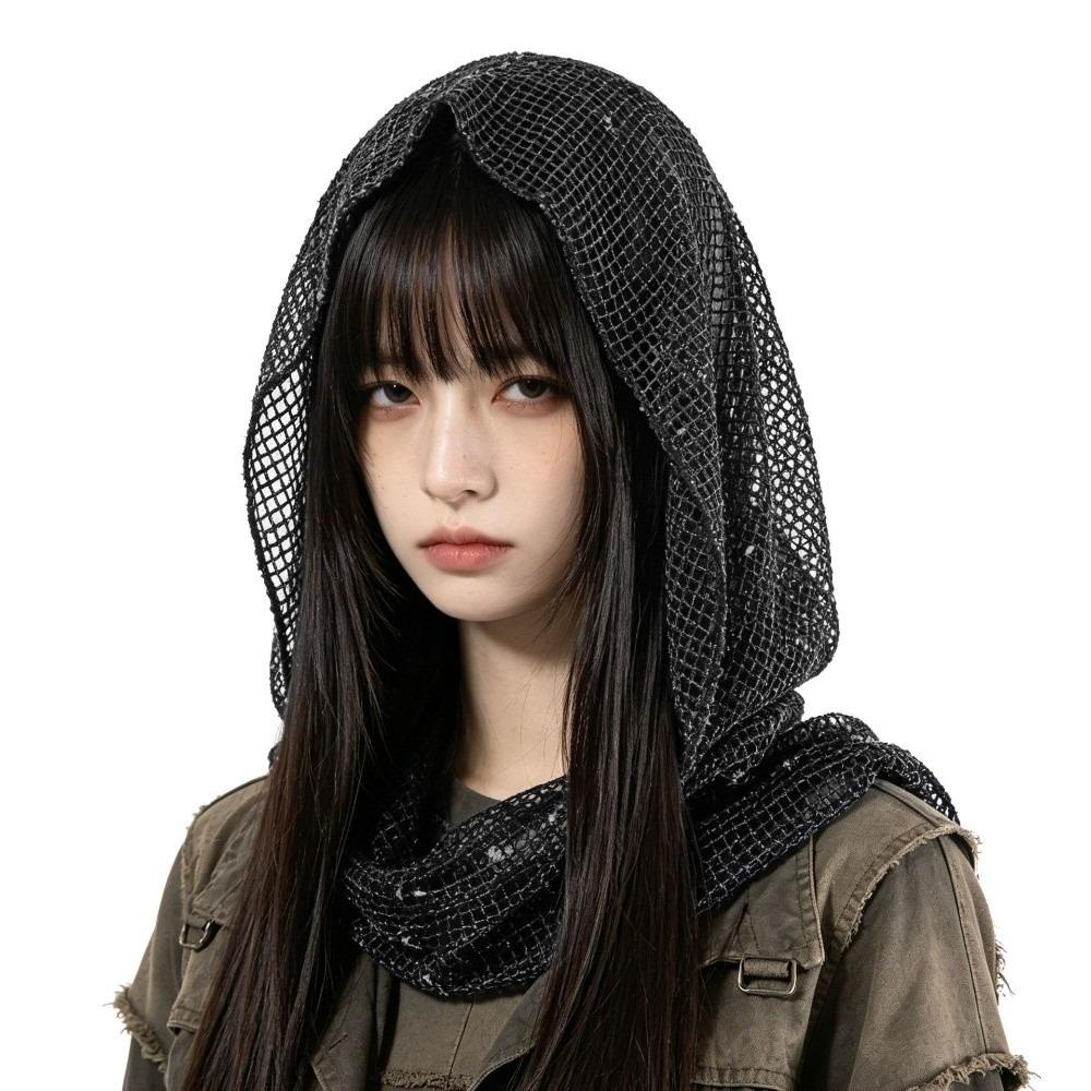 Solid Color Hooded Headscarf Y2k Head Wraps Fairy Shawl Cap Girl