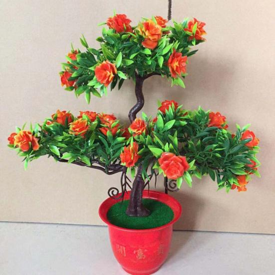 Искусственный цветок розы Приветствие гостя Сосновое растение Горшок для домашнего рабочего стола Офисный декор