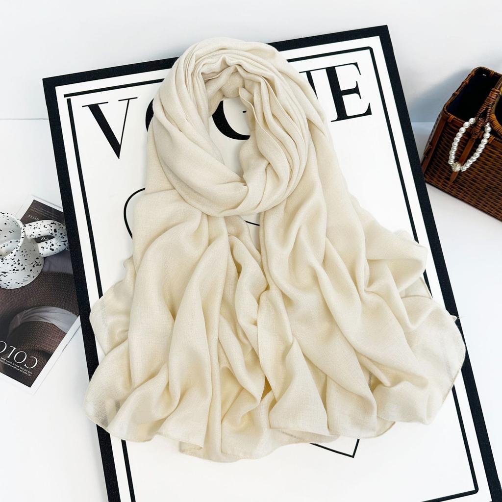 Cotton And Linen Scarf Women'S Yarn Scarf Solid Color Scarf Summer Sun Protection Breathable Shawl Retro Rough Edge Silk Scarf