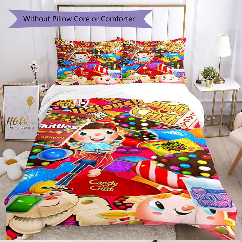 3pcs Duvet Cover Set (1*Duvet Cover + 2*Pillowcase, Without Core), Candy Crush Saga Print Soft All‑Season Bedding Set, Home Bedroom Decor Gift