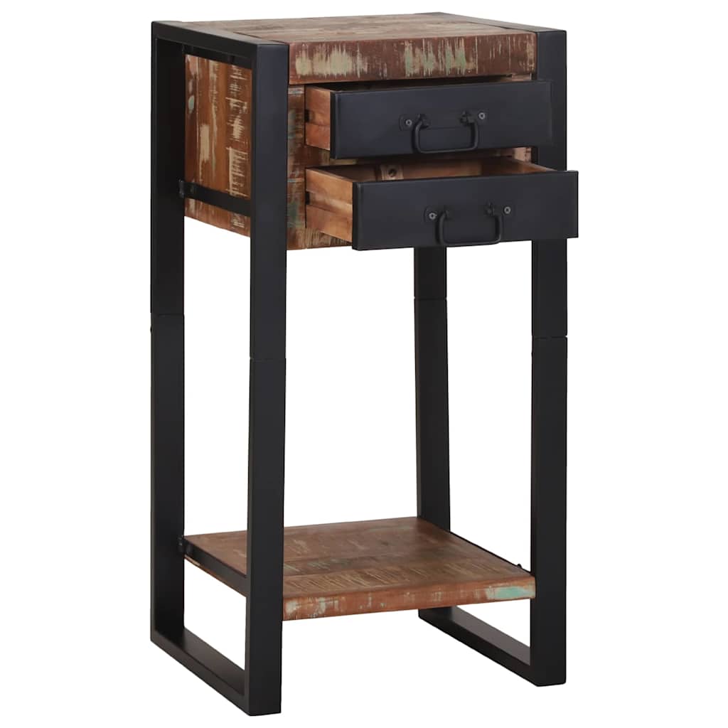 Side Table with Shelf Multicolored Solid Upcycled Wood