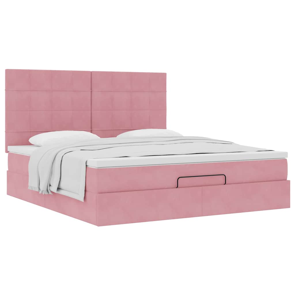 Ottoman Bed with Mattresses Pink 160x200 cm Velvet