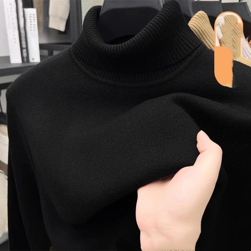 Мужской осенне-зимний свитер с теплой бархатной подкладкой и высоким воротником