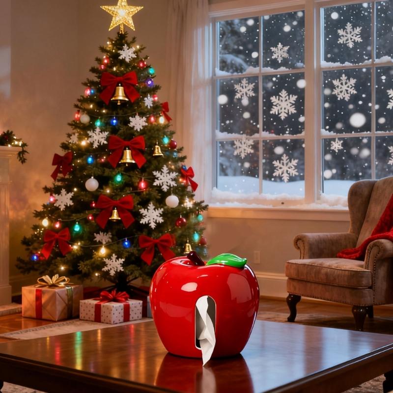 Элегантный керамический контейнер для хранения салфеток в виде яблок с дизайном в виде листьев Держатель для бумажных полотенец Идеально подходит для журнального столика Прикроватной тумбочки