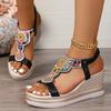 Bohemian Style Wedge Heel Sandals Women Summer 2025 Thick Sole Non Slip Beach Shoes Woman Colorful Bead Chunky Platform Sandals