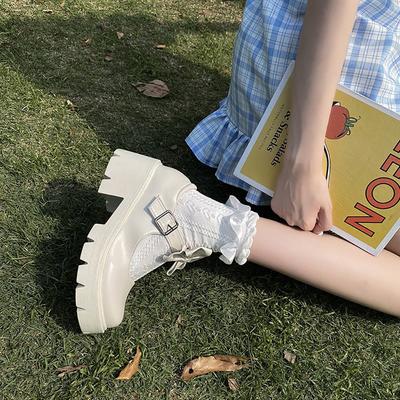 Белые туфли Мэри Джейн на толстой подошве с круглым носком женские 2025 весна ретро средний и высокий каблук японские jk маленькие кожаные туфли в британском стиле