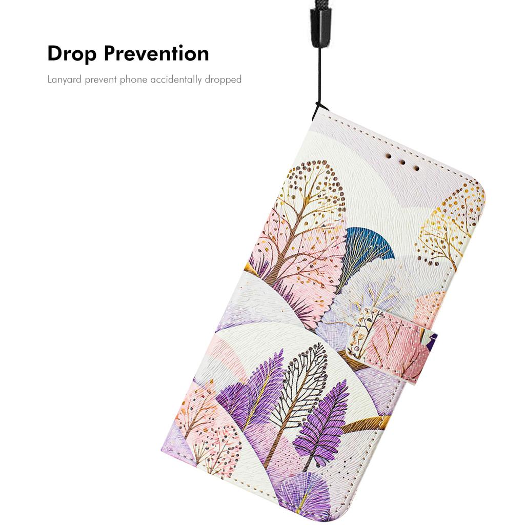 ENKAY Hat-Prince Кожаный чехол для iPhone 16e с печатью узора, слотом для карт и подставкой, чехол для телефона