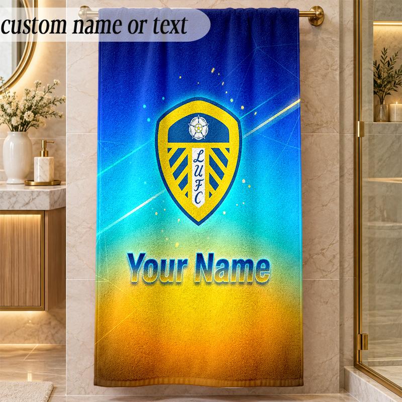 Пляжное полотенце Leeds United с индивидуальным именем и текстом, персонализированное, мягкое, для пляжа, бассейна, дома, декор, подарок