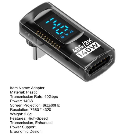 Адаптер USB C 40 Гбит/с PD 140 Вт, угловой адаптер, высокоскоростная передача данных, интеллектуальный цифровой дисплей 8K