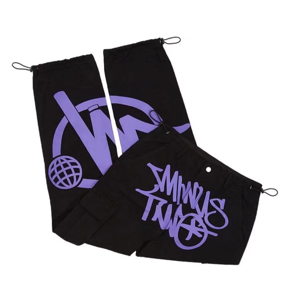 Men's High Waist Retro Y2K Print Pocket Overalls - Hip Hop Street Style