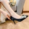 Fashion Crystal Bowknot Pumps Women 2024 New Thin Heels Bling Rhinestones Wedding Party Shoes Woman Pointed Toe High Heels Shoes