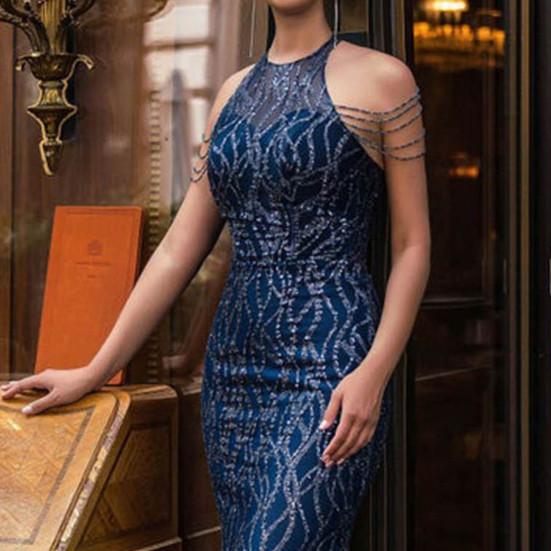 Леди Нижние Юбки Плюс Размер Вечернее Платье Блестки Холтер Элегантное Облегающее Платье Без Бретелек С Открытыми Плечами для Свадьбы