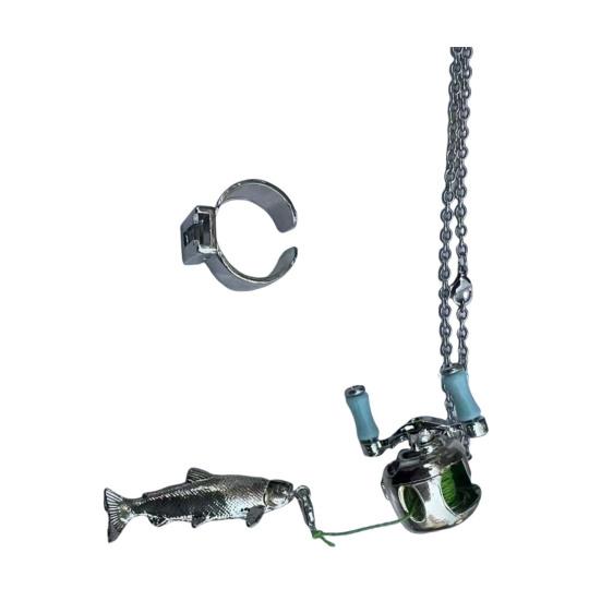 Миниатюрный кулон в виде рыболовной катушки с вращающейся ручкой и съемным направляющим для лески. Многофункциональный рыболовный аксессуар. Брелок для ключей или рюкзака.