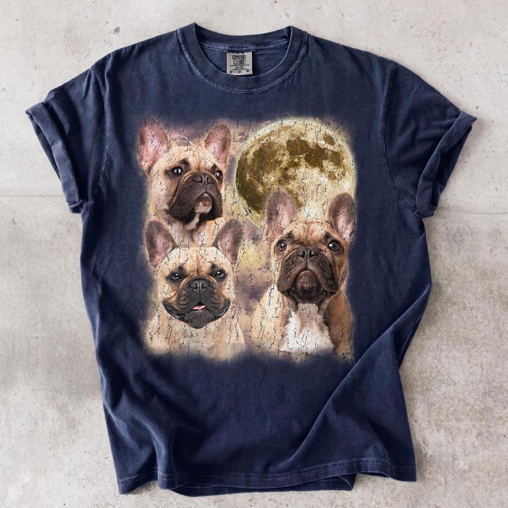 French Bulldog Full Moon Tee, Distressed Frenchie Dog Lover Gift