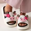 Fashion Men Slippers Cute Cartoon Cow Unisex Linen Slippers Spring Summer Slides Mule Men Women Couples Home Shoes Non-slip Flip Flops