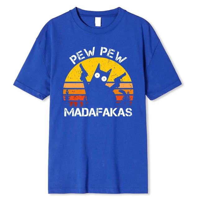 Pew Pew Madafakas Cat Two-Gun Printing для мужчин, хлопковые дышащие футболки, свободная одежда, футболка в стиле хип-хоп, лето