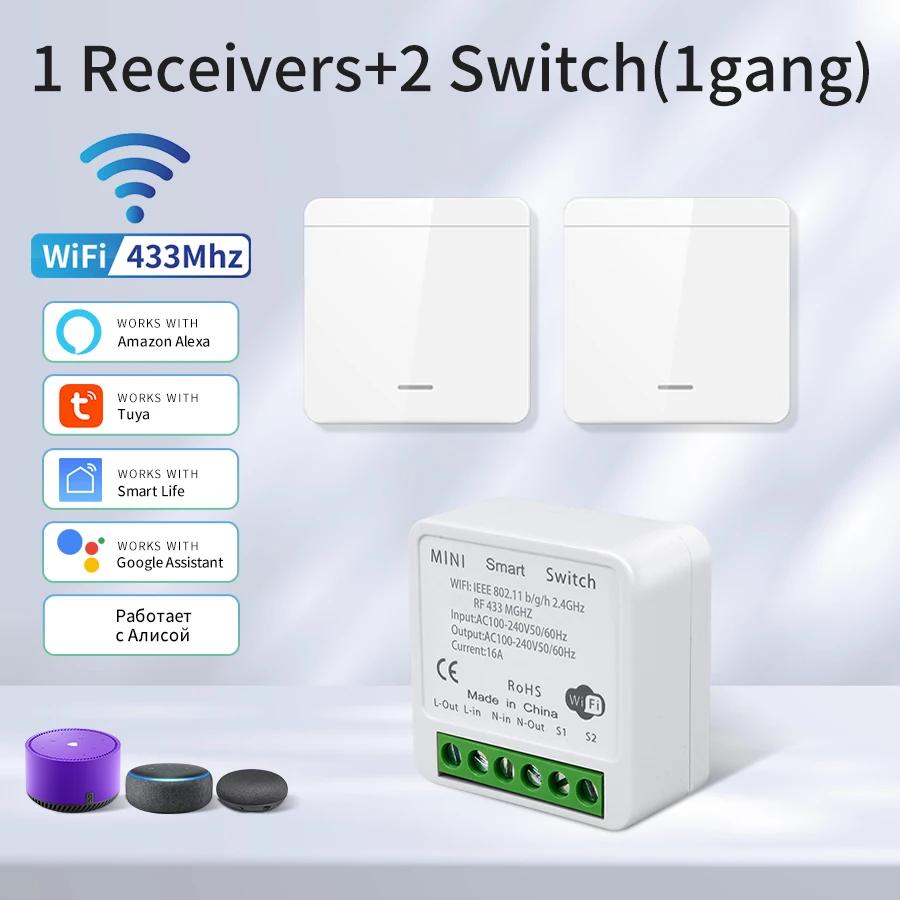 Tuya WiFi Smart Switch 433 МГц Беспроводной 1/2/3 Gang 86 Настенный переключатель Реле Приемник Управление через приложение Работает с Alexa Google Home