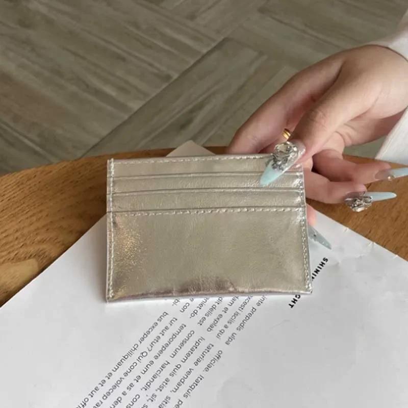 Серебряный Ультратонкий Держатель для Карт из Натуральной Кожи Большая Вместимость Многослотовый Кошелек для Банковских Карт, Кредитных Карт, ID-карты Мини Милый Кошелек для Женщин
