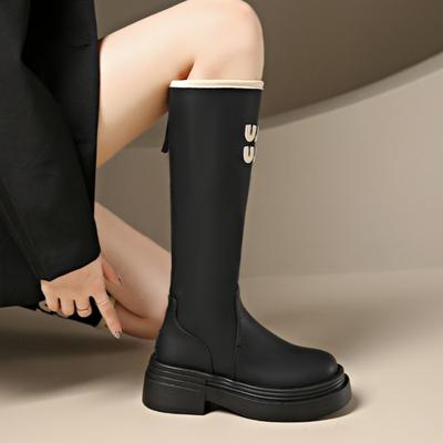 Сапоги на платформе до колена, женские кожаные туфли на высоком каблуке, тренд зимы 2025 года, ретро, готические, челси, прогулочные, массивные, Botas Mujer