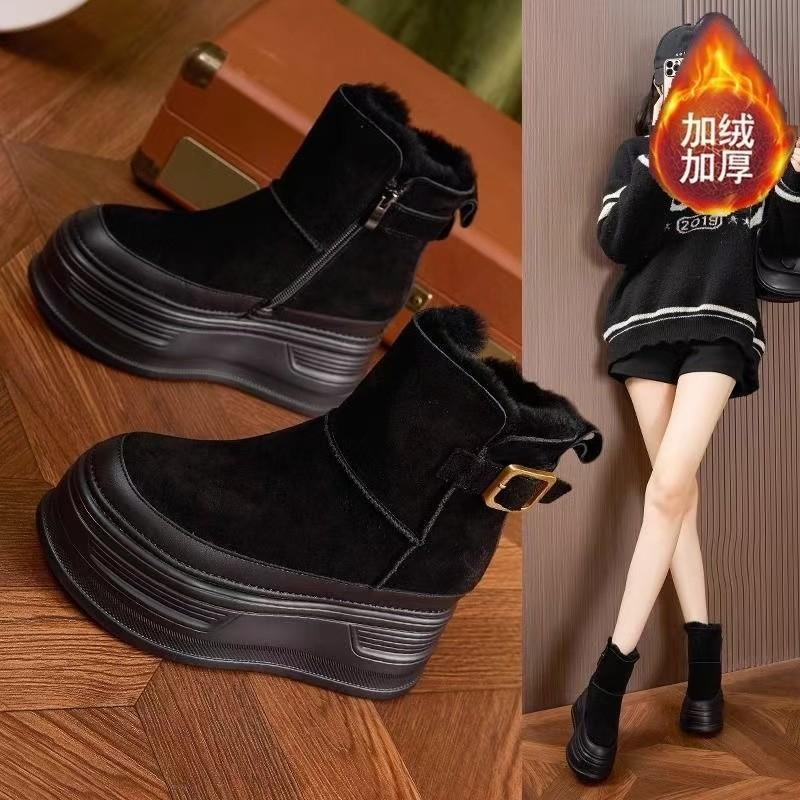 Теплые женские сноубутсы на толстой подошве, новая модель с плюшевой хлопковой обувью, корейская версия, модные универсальные короткие ботинки