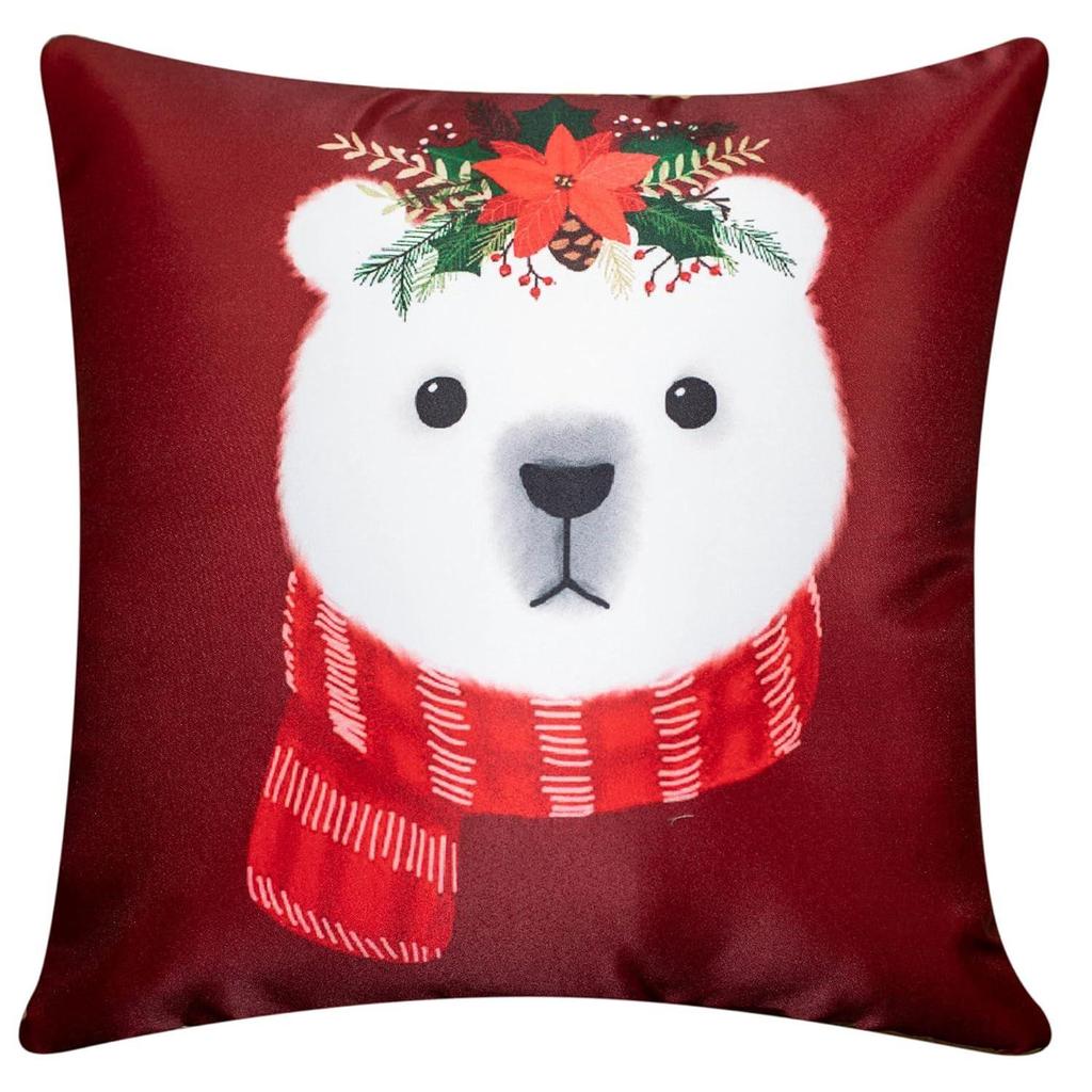 Decorative Merry Christmas Satin Cushion Cover 20 Inch x 20 Inch Set of 5, 20X20 Cushion Cover, Cute Festive Animal