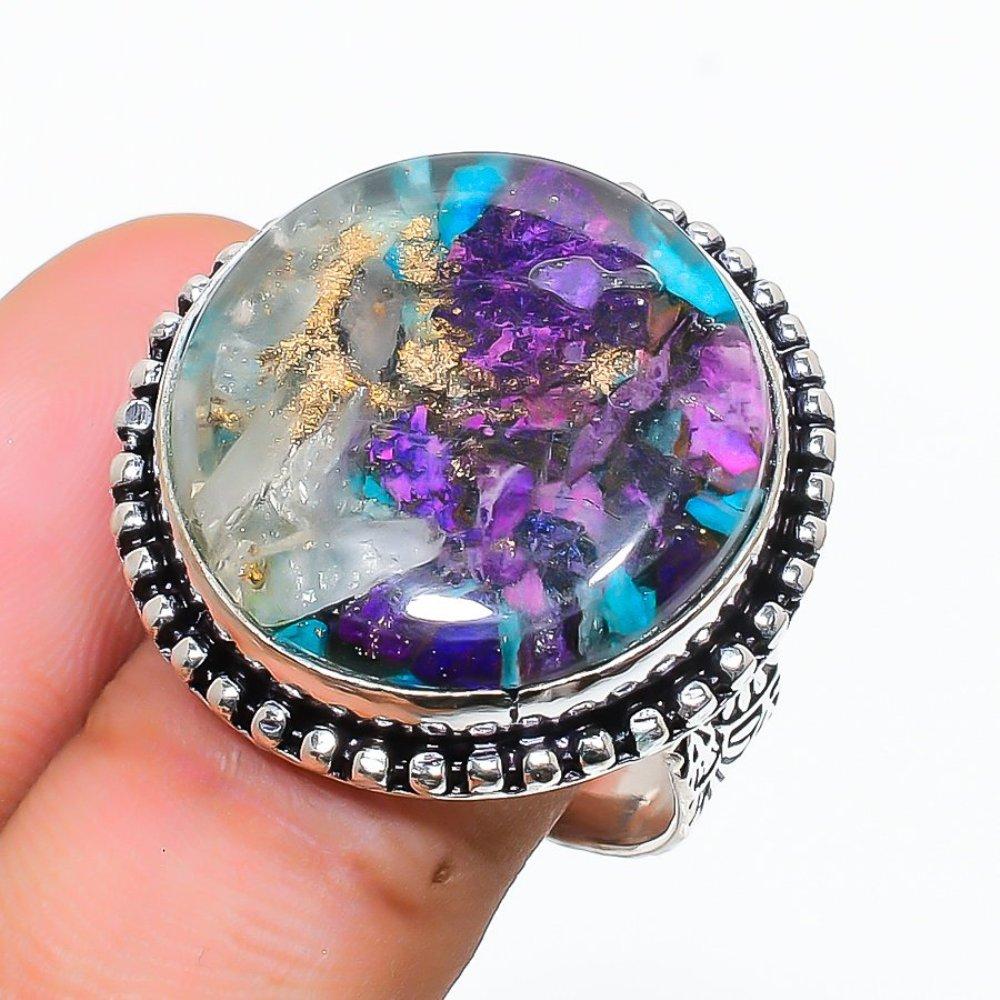 Кольцо из серебра 925 пробы с натуральным колючим камнем-устрицей, размер 6 q5i47