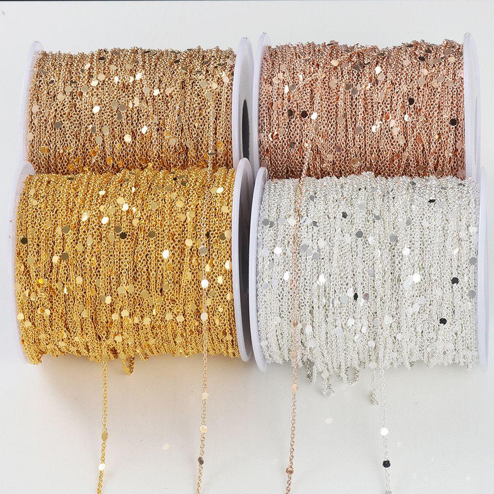 Gold Silver Copper Cable Necklace Components Craft DIY 2M Sequins Chain Findings Jewelry Making